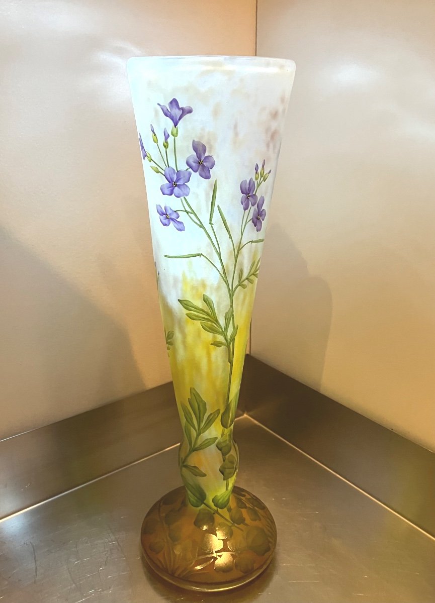 Grand Vase Daum 33 cm Art Nouveau émaillé Cardamine Des Prés 