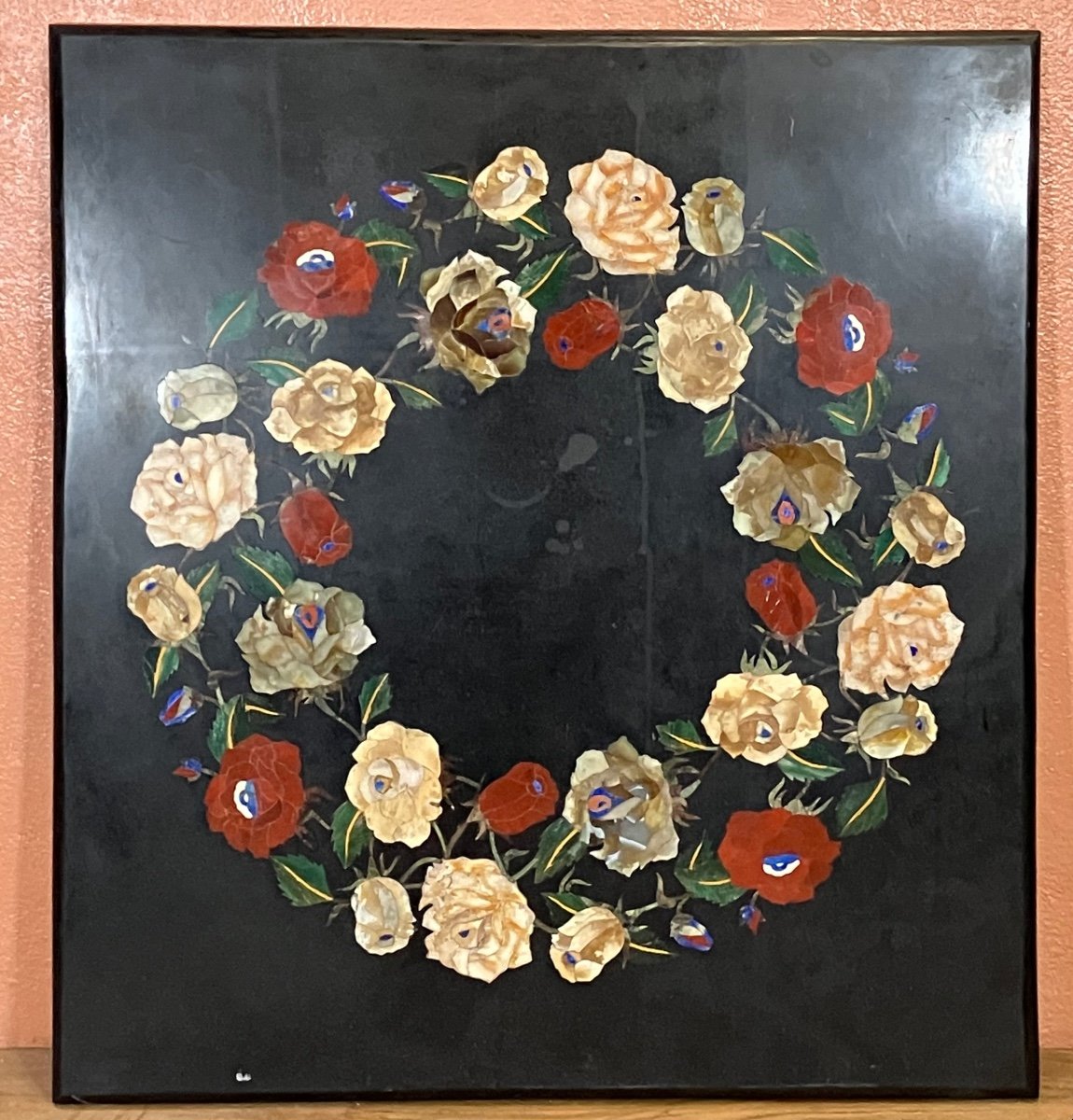 Italian Flower Decor Marble Marquetry Table Top