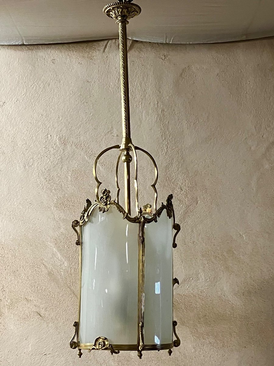 Louis XV Style Bronze And Frosted Glass Entrance Lantern-photo-2