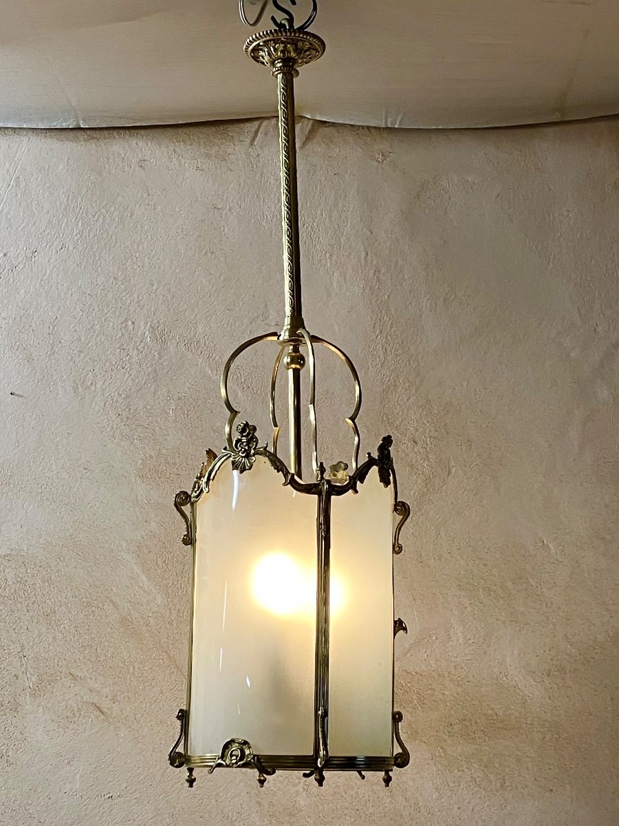 Louis XV Style Bronze And Frosted Glass Entrance Lantern-photo-4