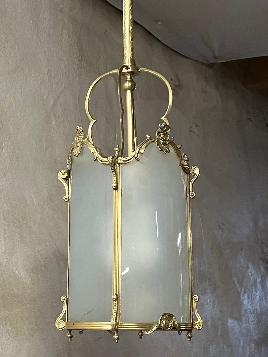 Louis XV Style Bronze And Frosted Glass Entrance Lantern