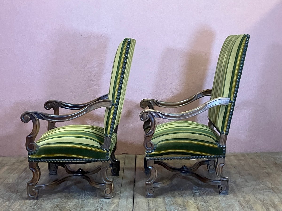 Pair Of Louis XIV Armchairs In Walnut-photo-3