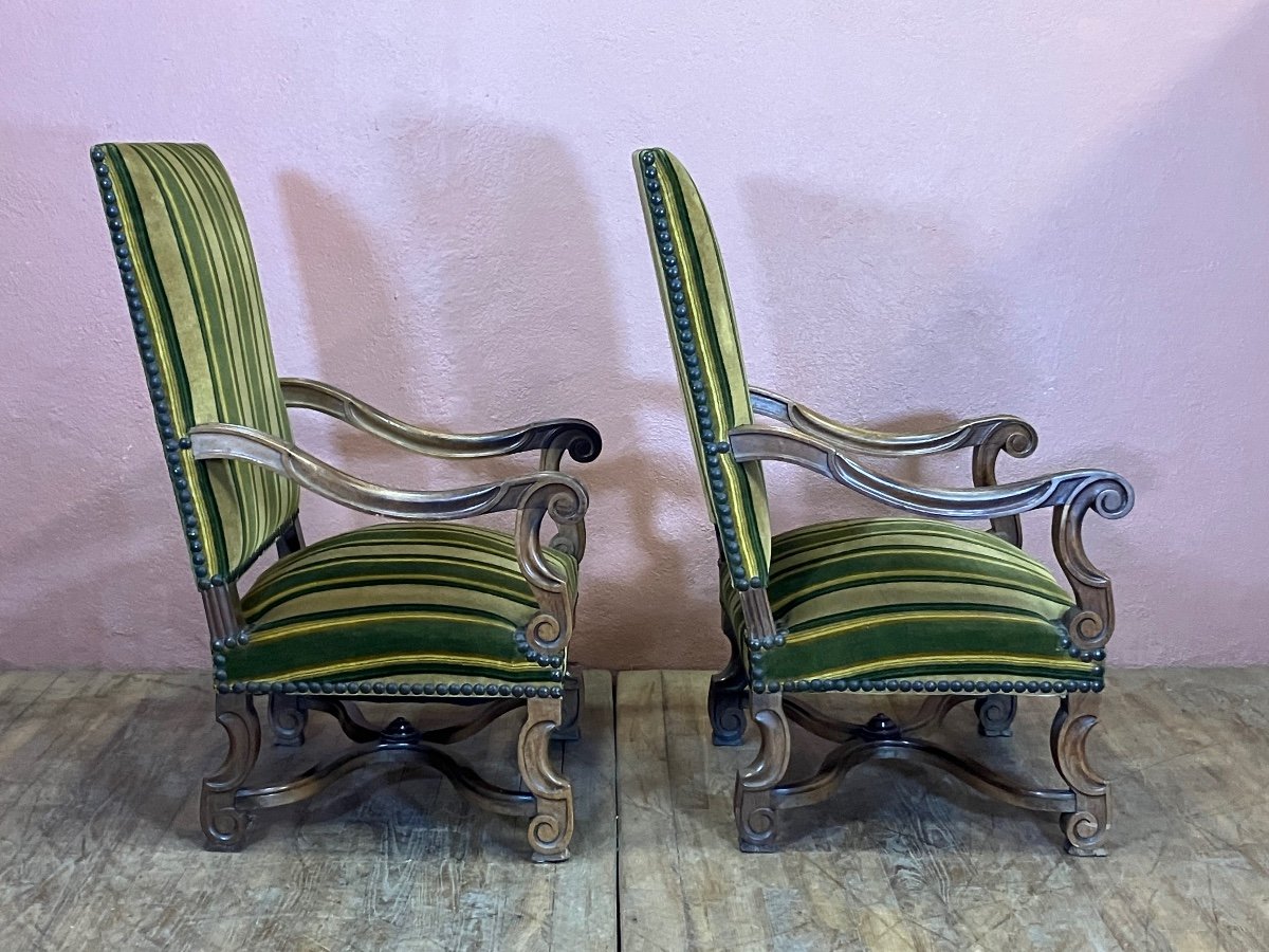 Pair Of Louis XIV Armchairs In Walnut-photo-1