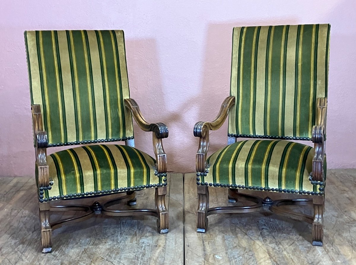 Pair Of Louis XIV Armchairs In Walnut