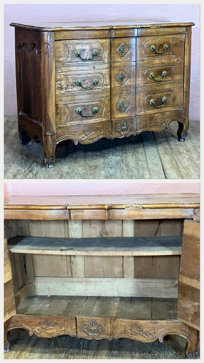 18th Century Louis XV Trompe l'Oeil Chest Of Drawers In Walnut