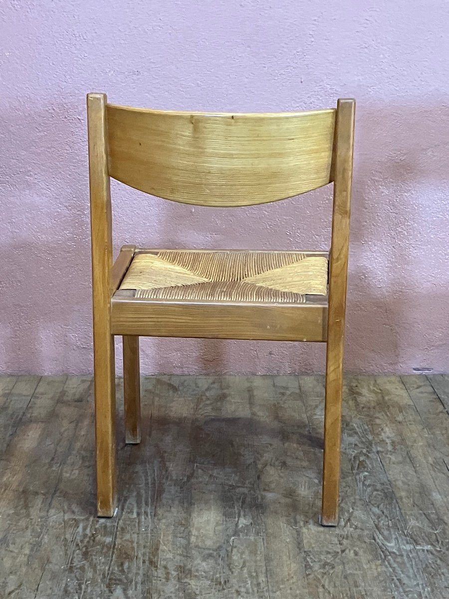 Maison Regain Series Of 6 Elm Chairs With Straw Seats -photo-4