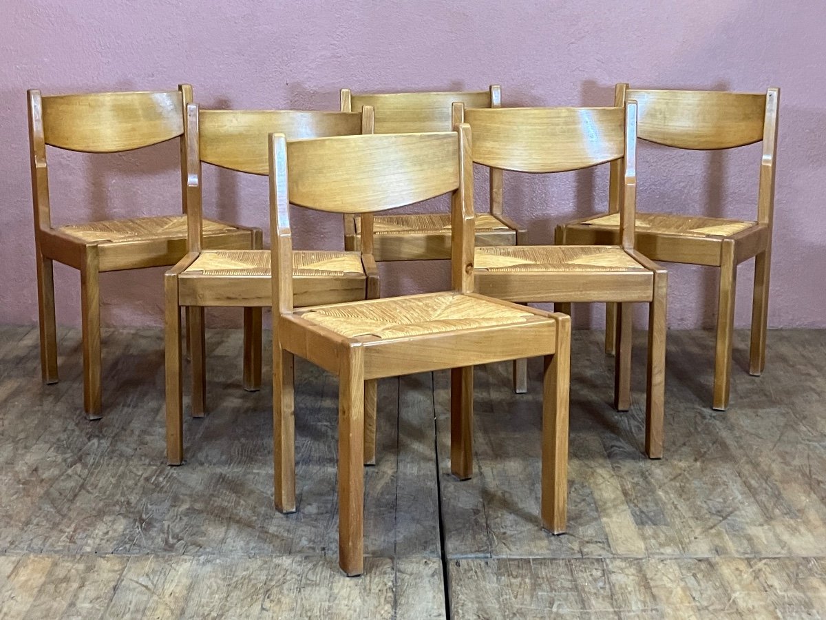 Maison Regain Series Of 6 Elm Chairs With Straw Seats 