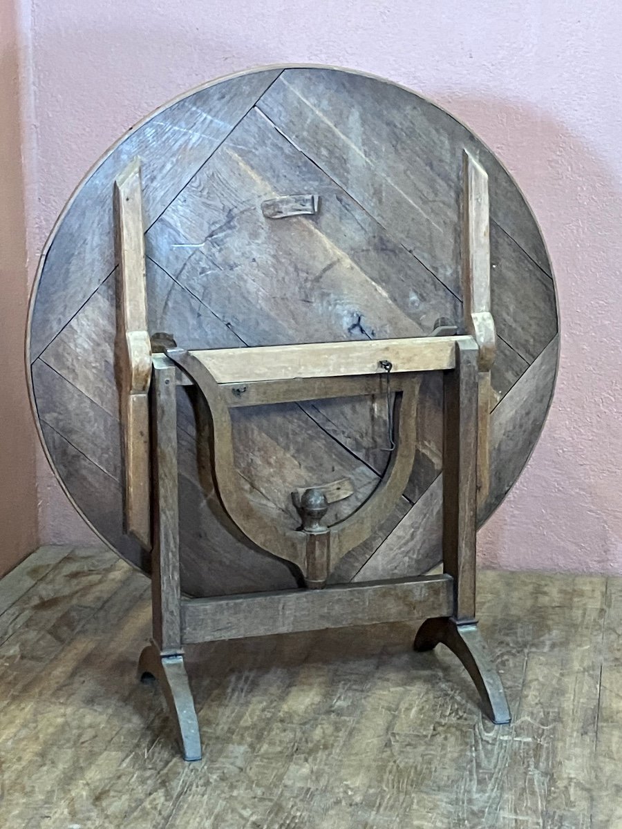 Oak Winegrower's Table Diameter 100 Cm 19th Century Foldable Winegrower's Table -photo-2