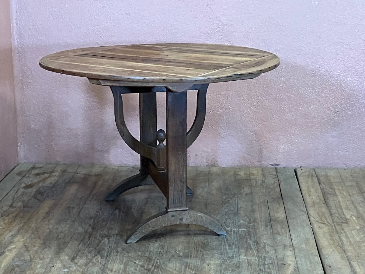 Oak Winegrower's Table Diameter 100 Cm 19th Century Foldable Winegrower's Table -photo-4