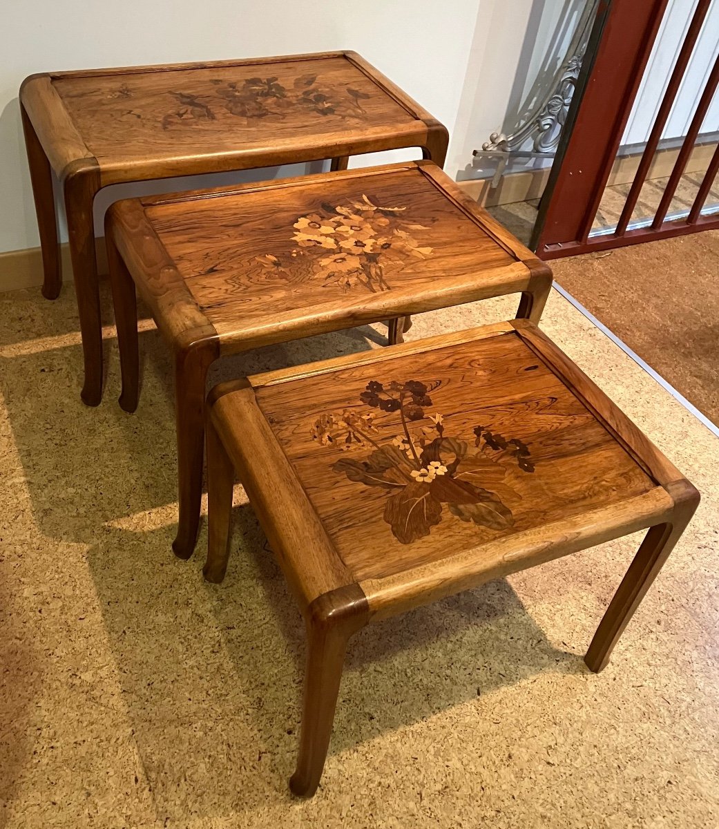 Paul Guth Art Nouveau Nesting Coffee Table Series Flower Marquetry Nancy School -photo-2