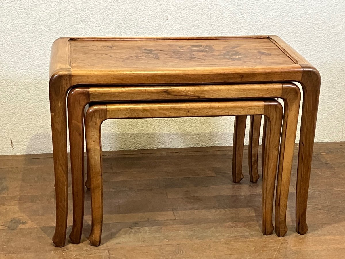 Paul Guth Art Nouveau Nesting Coffee Table Series Flower Marquetry Nancy School -photo-3