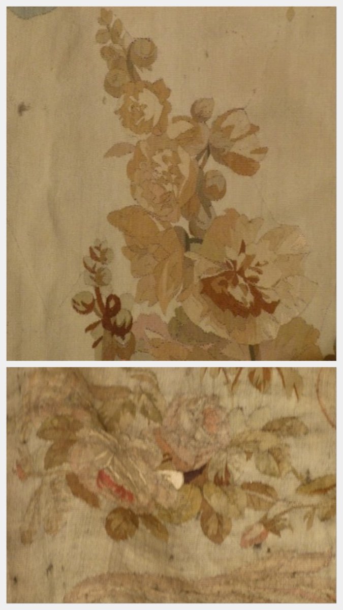 Suite De 4 Tentures Portières Tapisserie Aubusson 19 Eme Décor Fleurs -photo-3