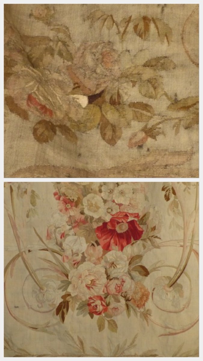 Suite De 4 Tentures Portières Tapisserie Aubusson 19 Eme Décor Fleurs -photo-4