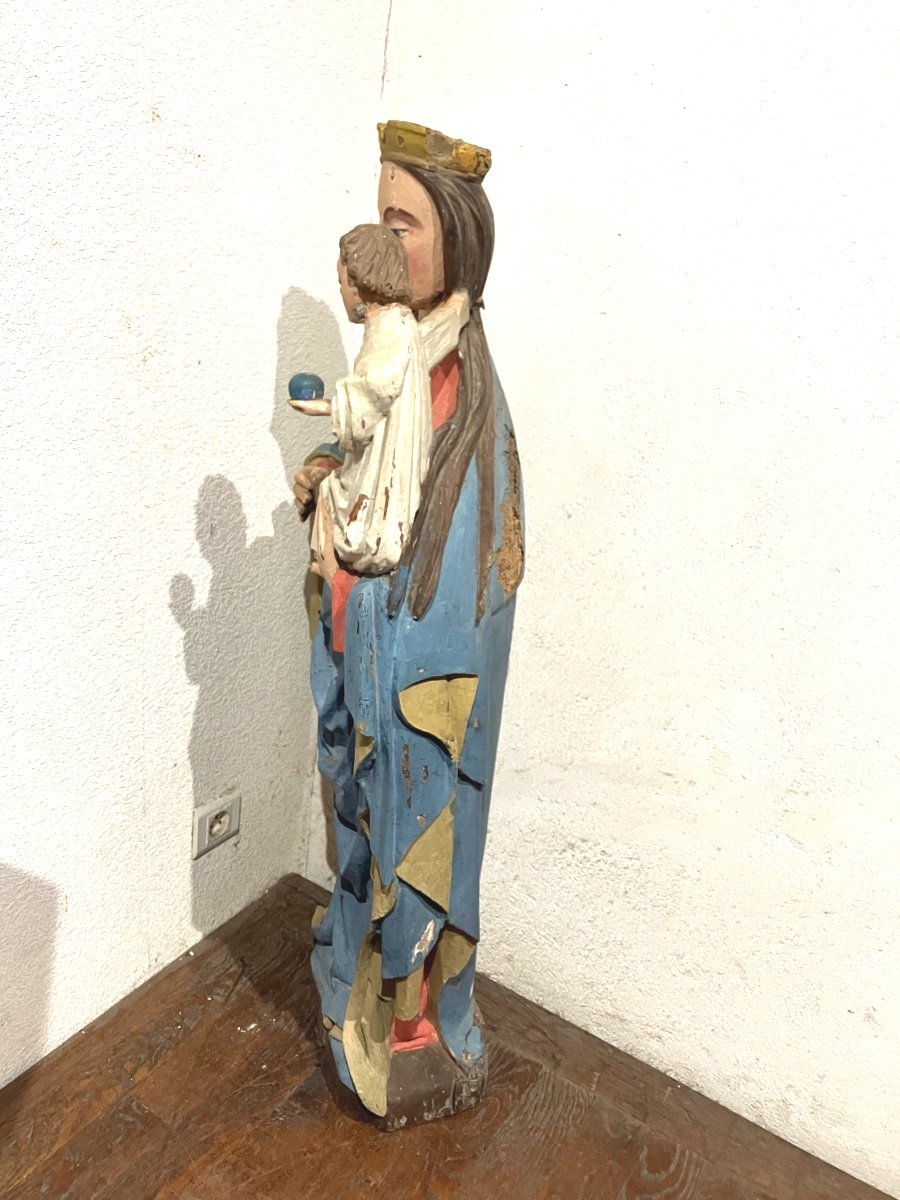 Importante Vierge à l'Enfant 106 Cm Région Vosges En Bois Polychrome époque 17ème -photo-4