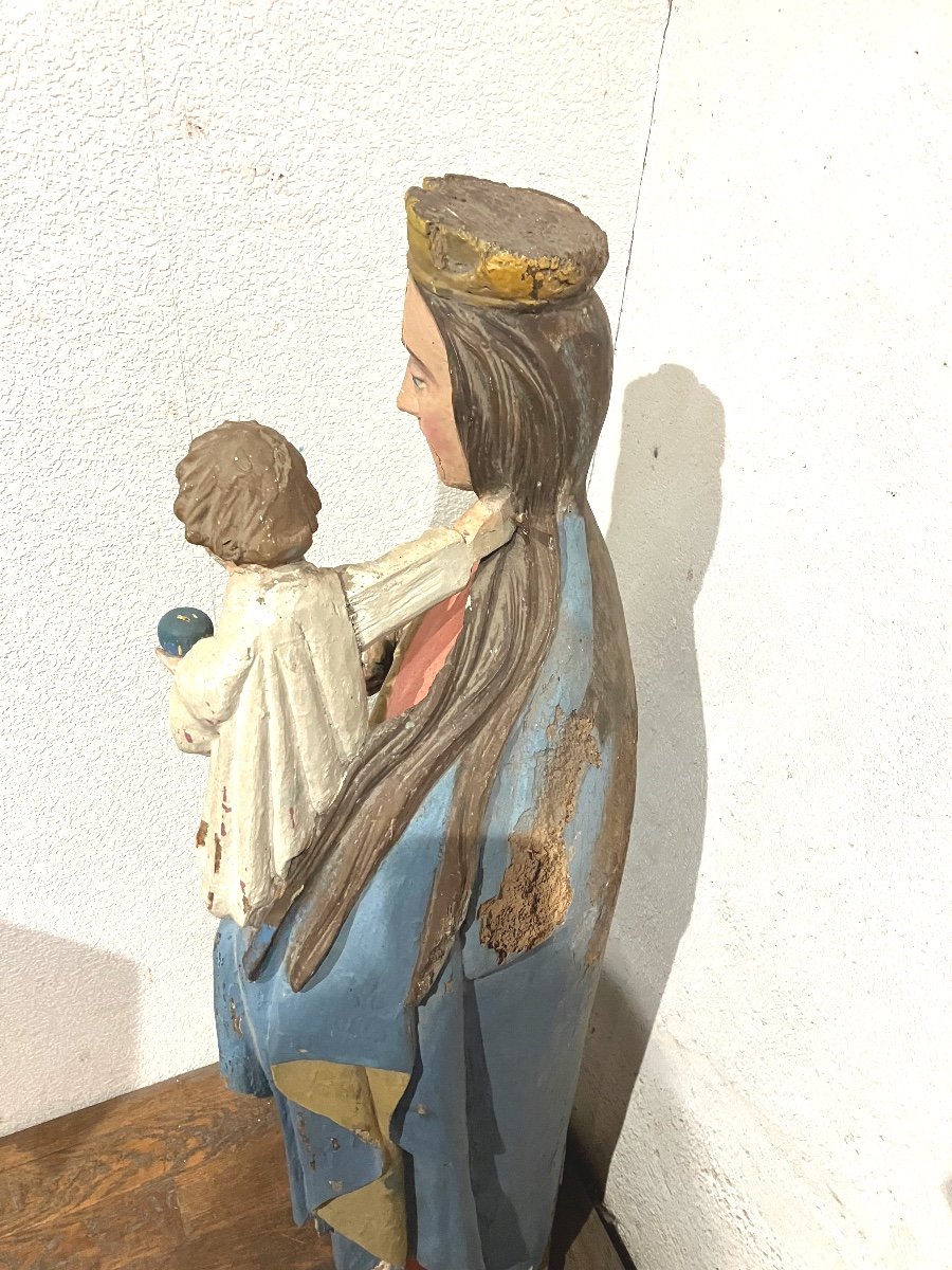 Importante Vierge à l'Enfant 106 Cm Région Vosges En Bois Polychrome époque 17ème -photo-1