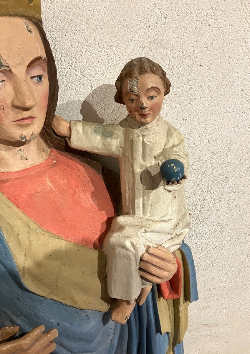 Importante Vierge à l'Enfant 106 Cm Région Vosges En Bois Polychrome époque 17ème -photo-2