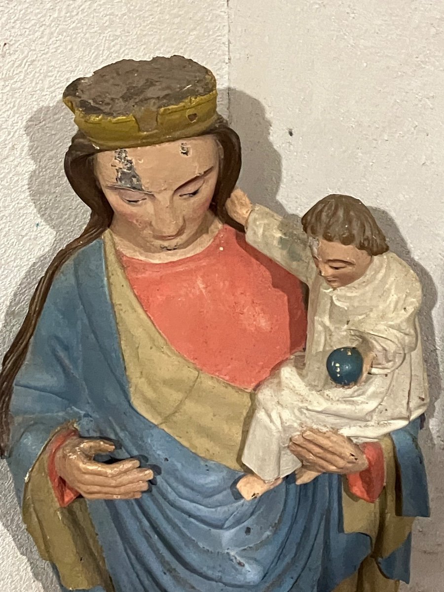 Importante Vierge à l'Enfant 106 Cm Région Vosges En Bois Polychrome époque 17ème -photo-5