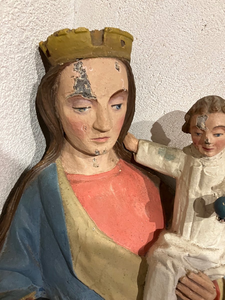 Importante Vierge à l'Enfant 106 Cm Région Vosges En Bois Polychrome époque 17ème -photo-6