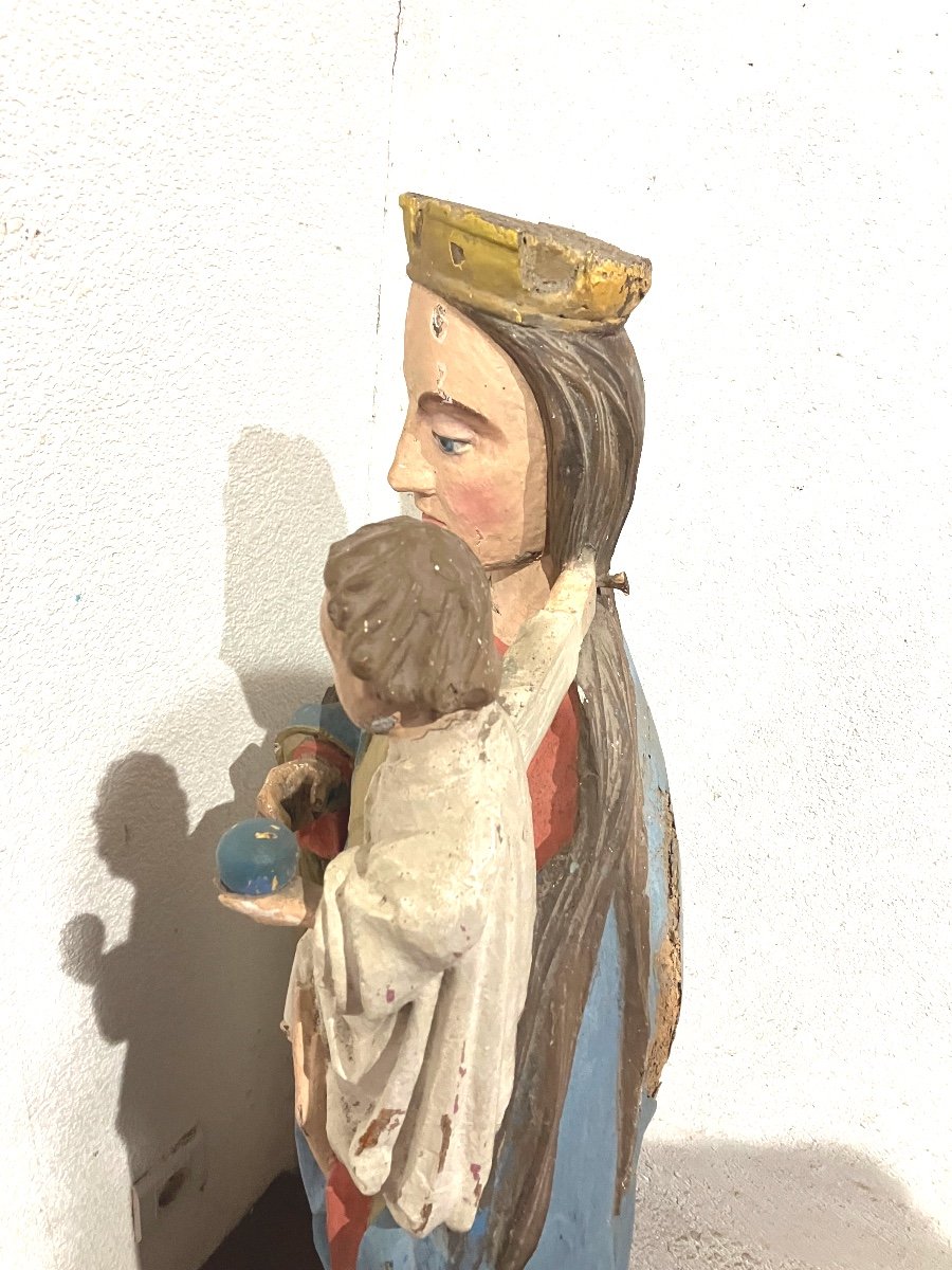 Importante Vierge à l'Enfant 106 Cm Région Vosges En Bois Polychrome époque 17ème -photo-7