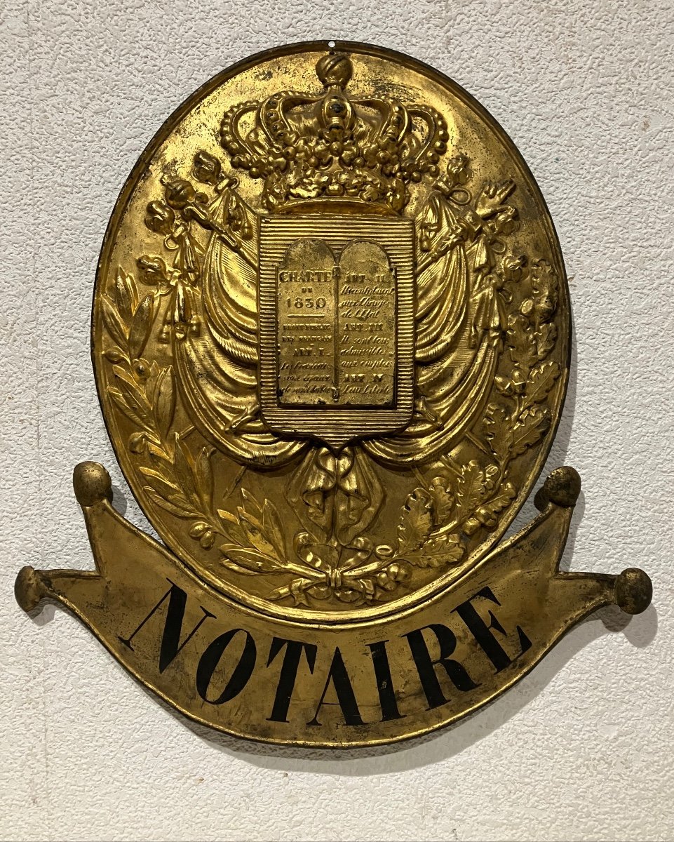 Second Empire Notary Plaque In Gilded Brass 