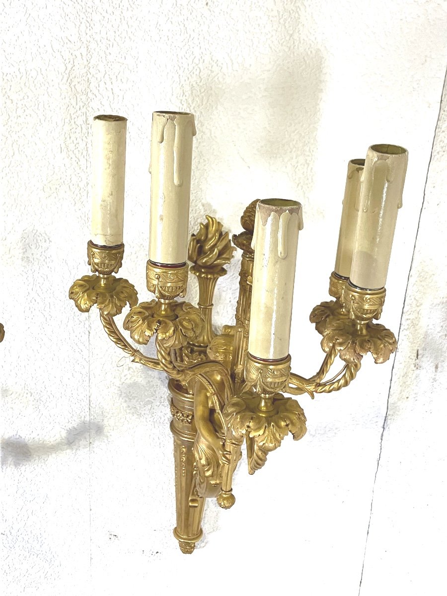 Pair Of Important Napoleon III Gilt Bronze Wall Lights With 5 Sirens -photo-5