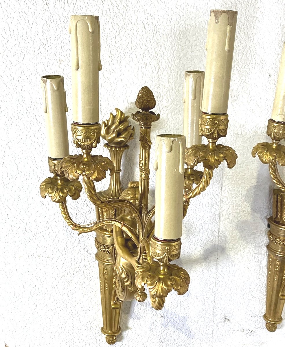 Pair Of Important Napoleon III Gilt Bronze Wall Lights With 5 Sirens -photo-6