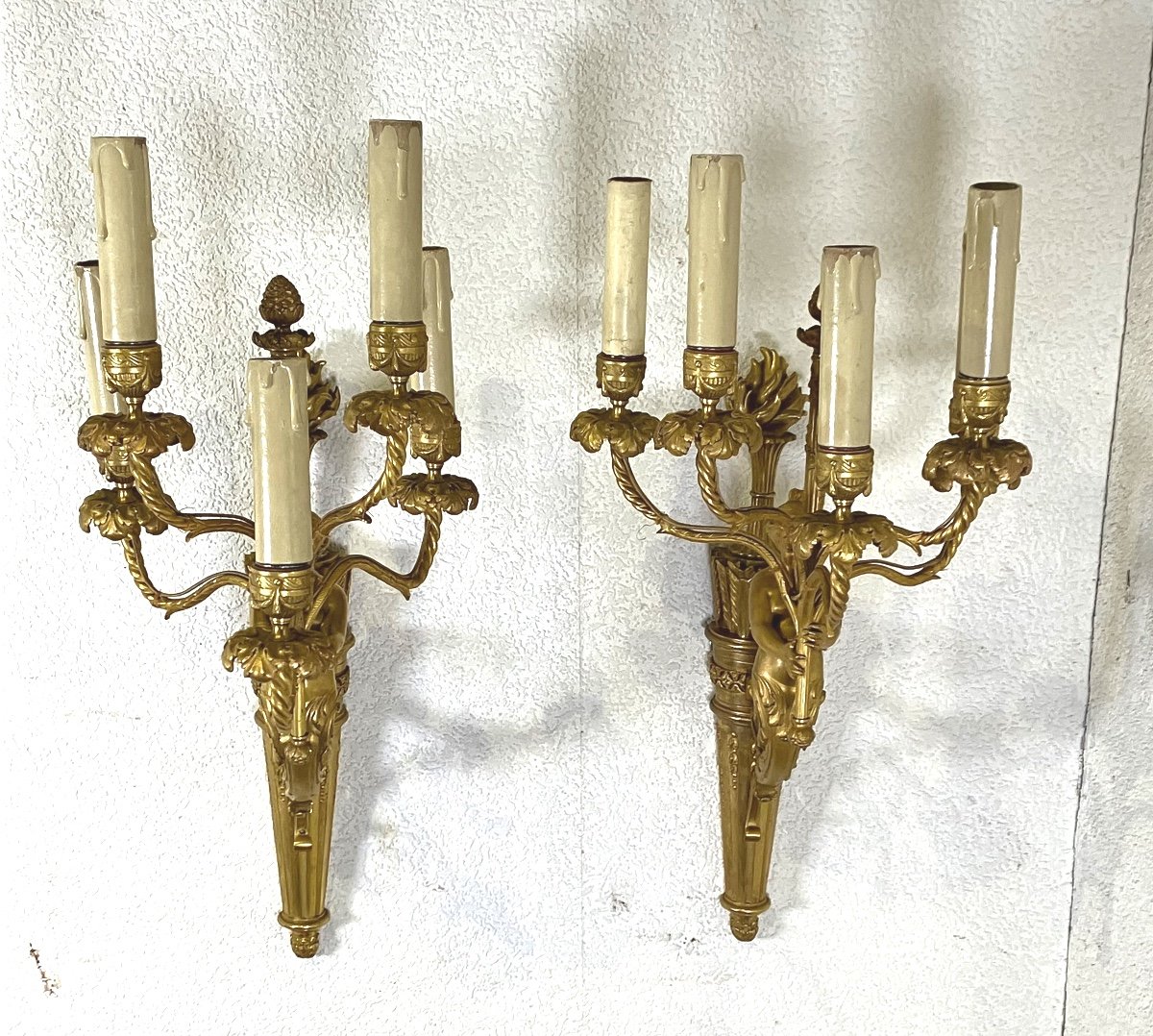 Pair Of Important Napoleon III Gilt Bronze Wall Lights With 5 Sirens -photo-8