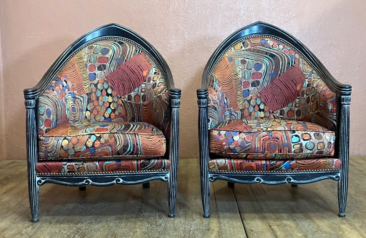 Léon Jallot Pair Of Art Deco Bergeres Comfortable Armchairs -photo-3