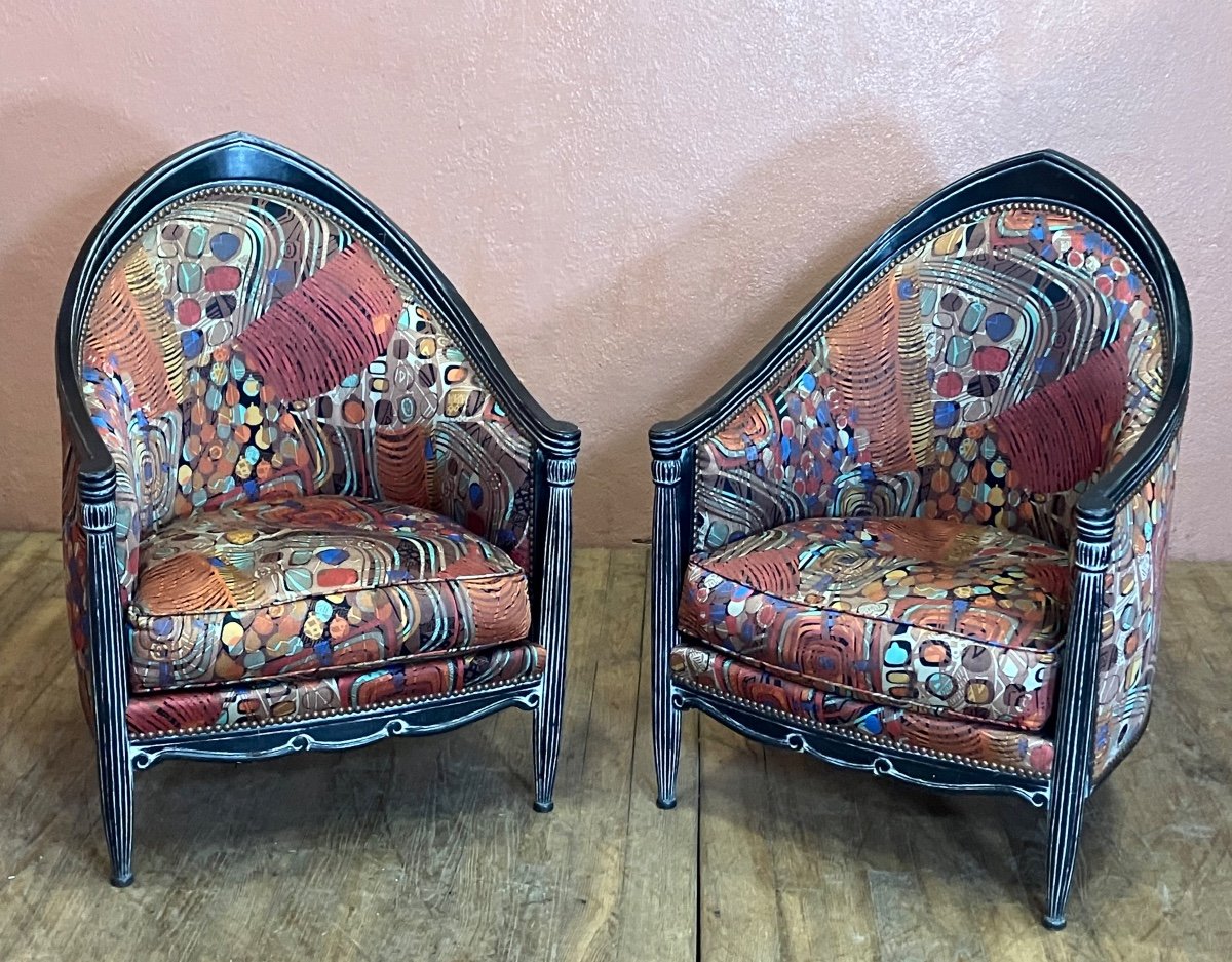 Léon Jallot Pair Of Art Deco Bergeres Comfortable Armchairs 