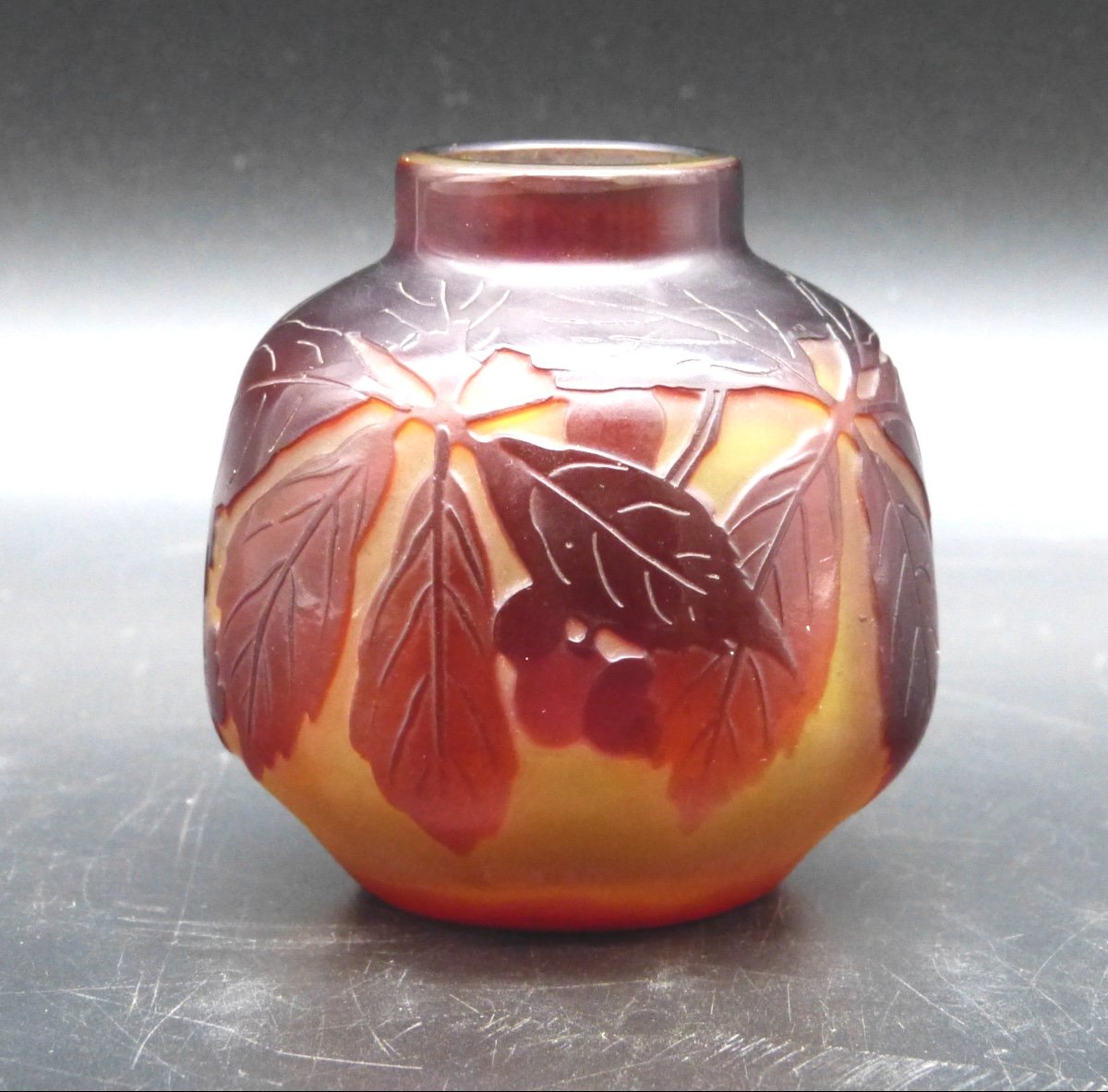 Emile Gallé Small Art Nouveau Vase Red And Yellow Virginia Creeper -photo-3