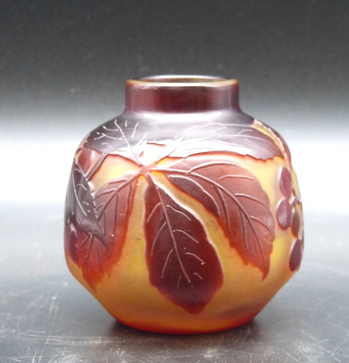 Emile Gallé Small Art Nouveau Vase Red And Yellow Virginia Creeper -photo-4