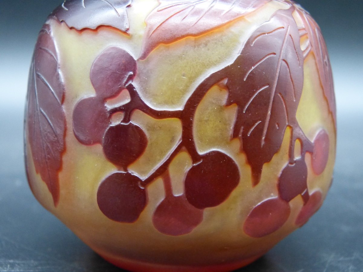 Emile Gallé Small Art Nouveau Vase Red And Yellow Virginia Creeper -photo-5