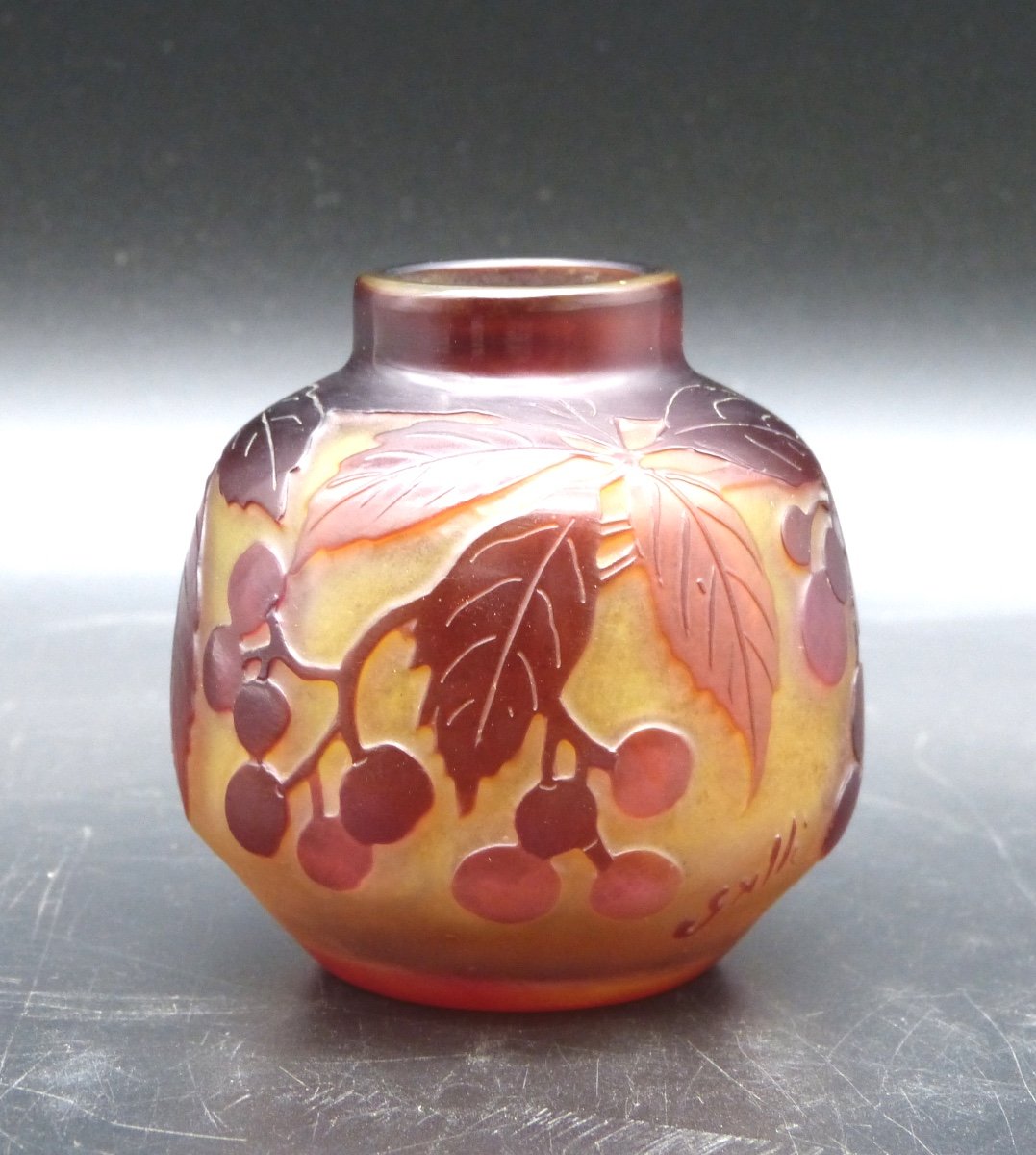 Emile Gallé Small Art Nouveau Vase Red And Yellow Virginia Creeper 