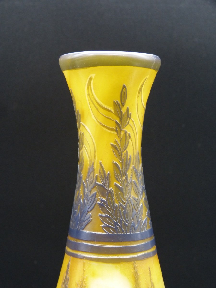 Must Pair Of Art Nouveau Vases Harvest Acid Etched Glass Cameo Glass -photo-4