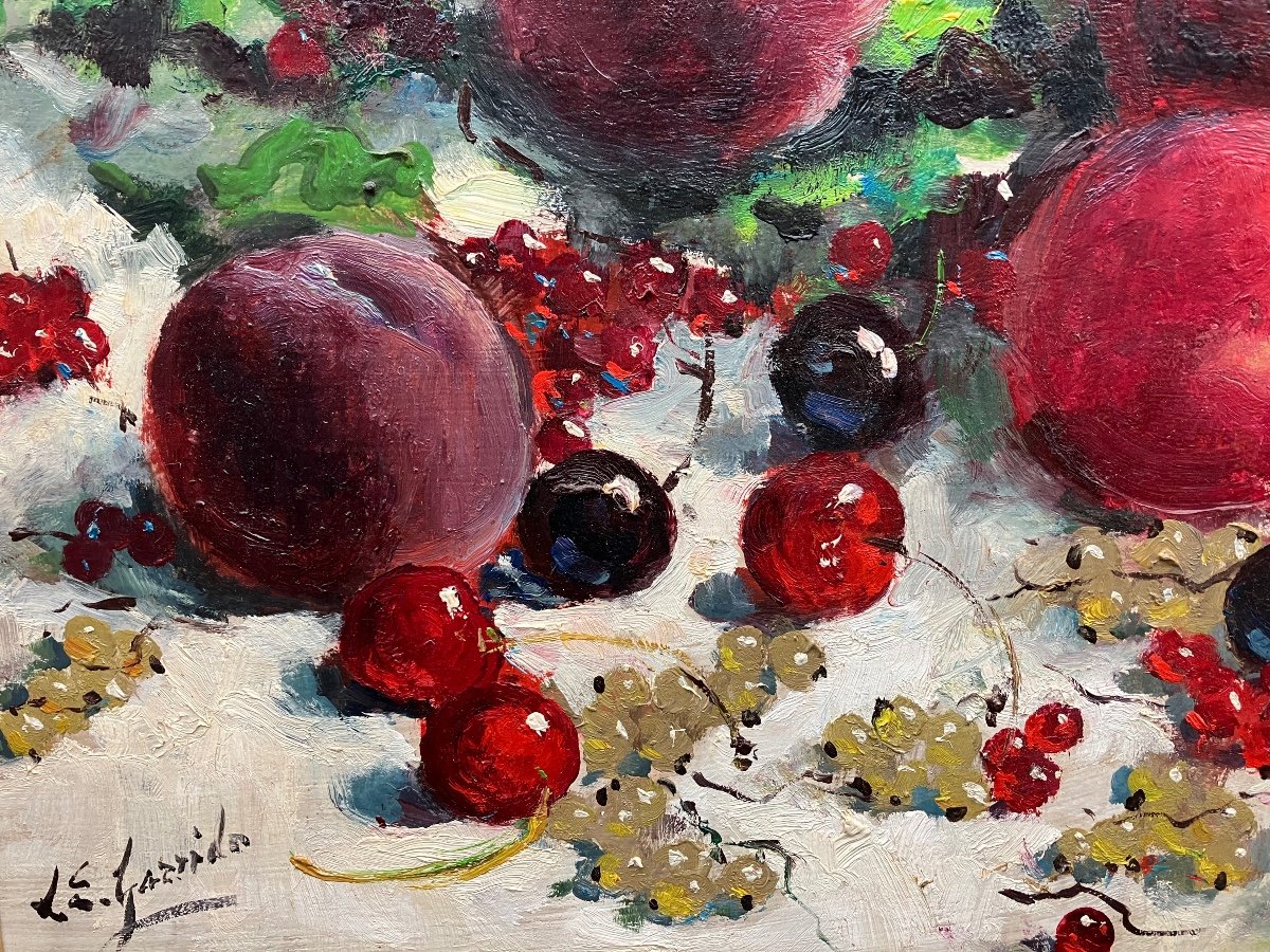 édouard Léon Garrido Nature Morte Aux Fruits D’été, Pêches Cerises Groseilles Caen -photo-1