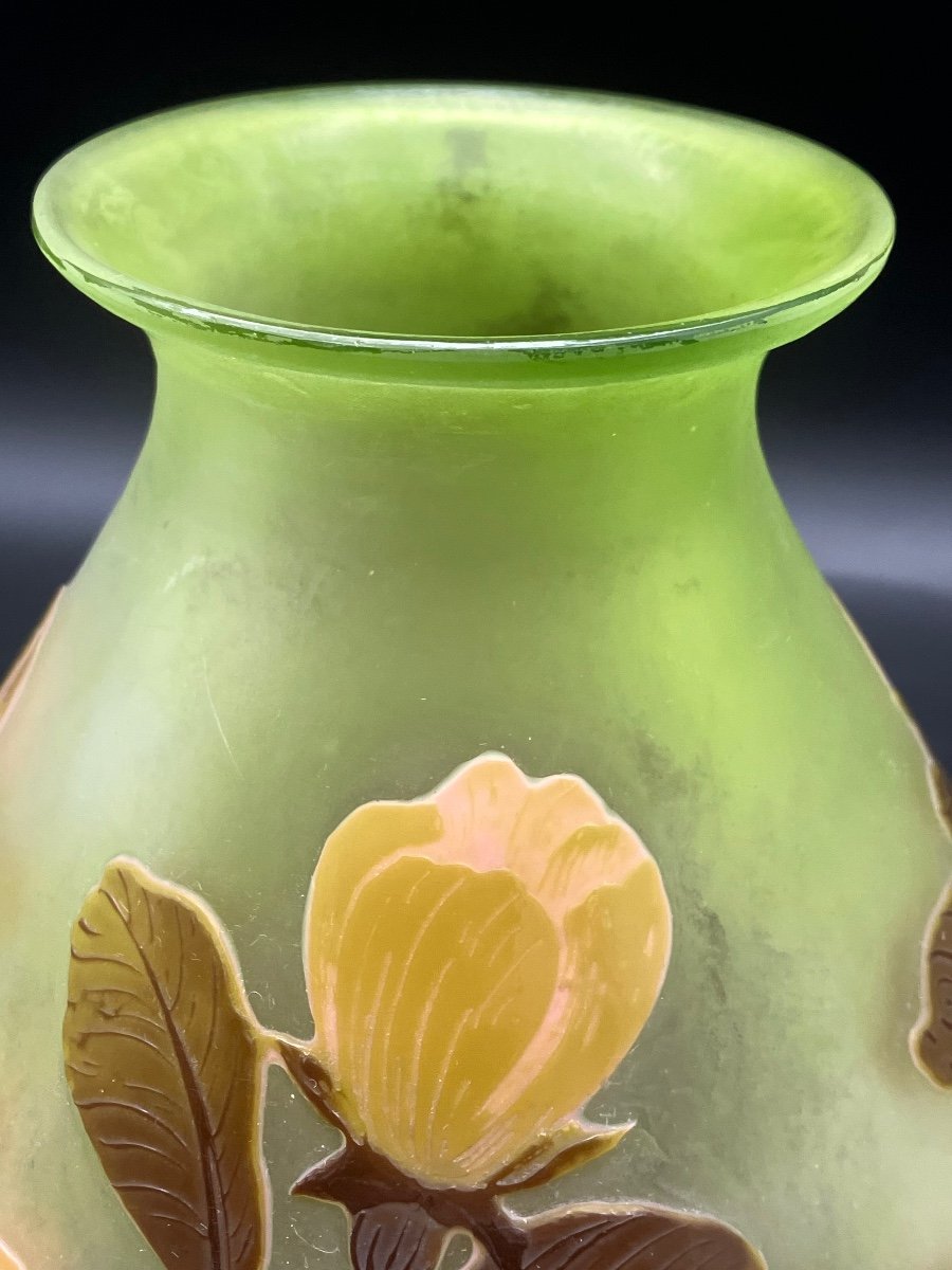 Gallé Magnolia Art Nouveau Vase Multilayer Glass Cameo Glass-photo-6