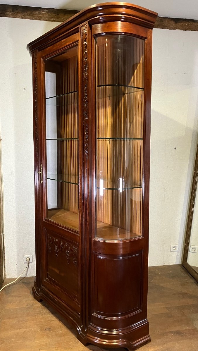 Majorelle Important Curved Display Cabinet Silversmith In Mahogany Art Nouveau Nancy School Virginia Creeper-photo-1