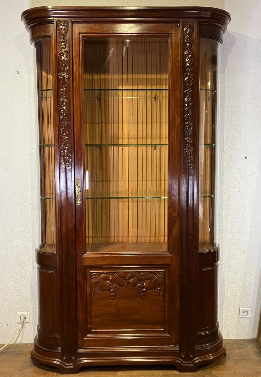 Majorelle Important Curved Display Cabinet Silversmith In Mahogany Art Nouveau Nancy School Virginia Creeper