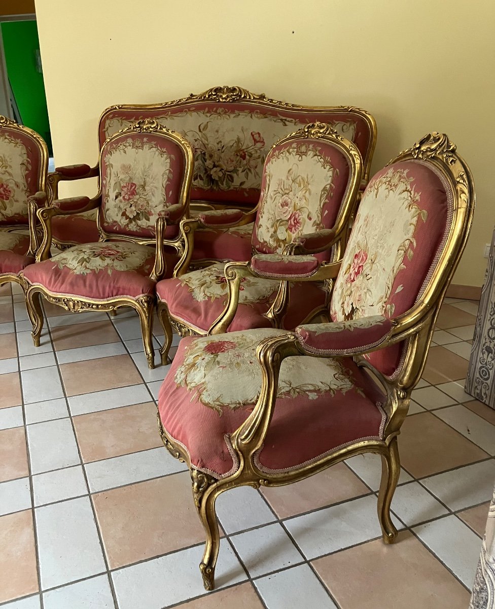 Important Napoleon 3 Living Room In Gilded Wood And Aubusson Tapestry Sofa 4 Armchairs And 2 Chairs-photo-1