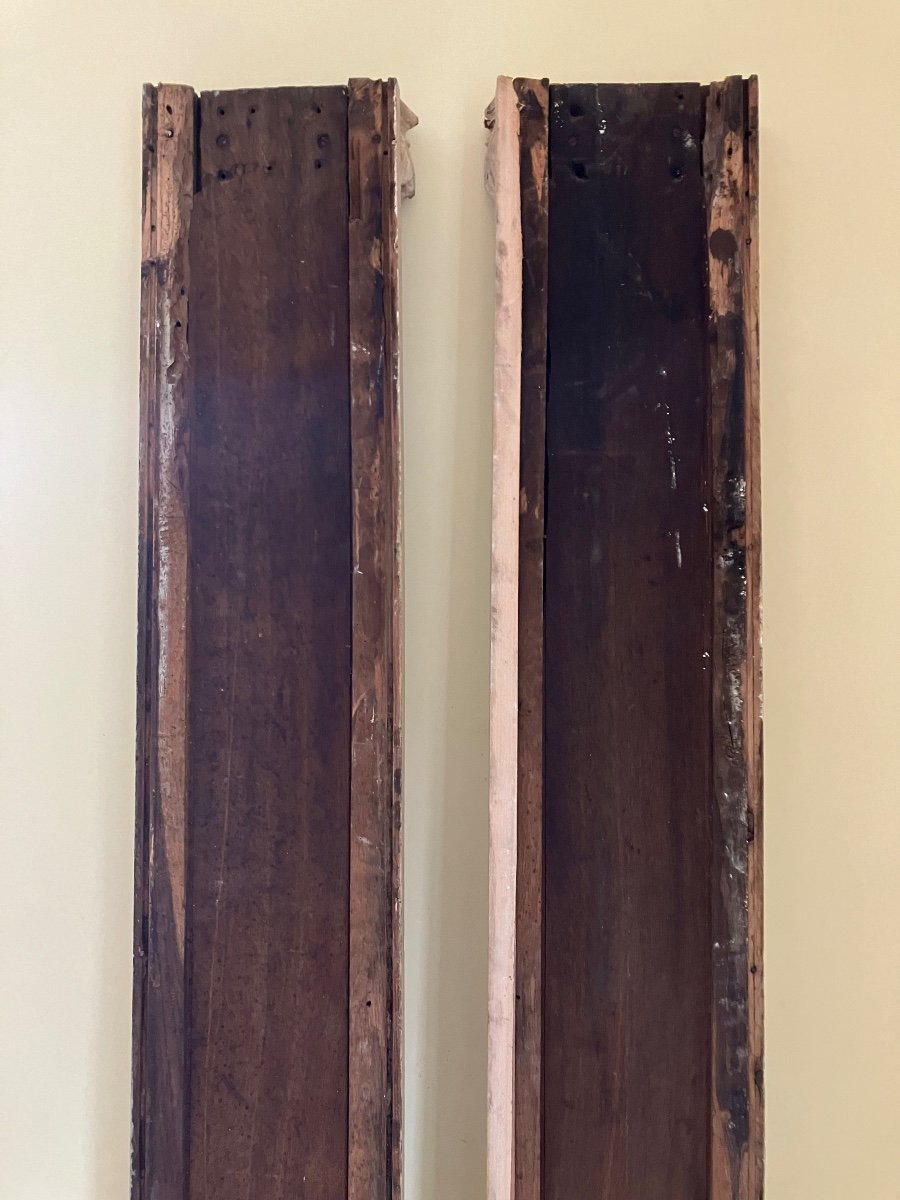 Pair Of 18th Century Pilasters Lacquered Wood Ionic Capitals -photo-6