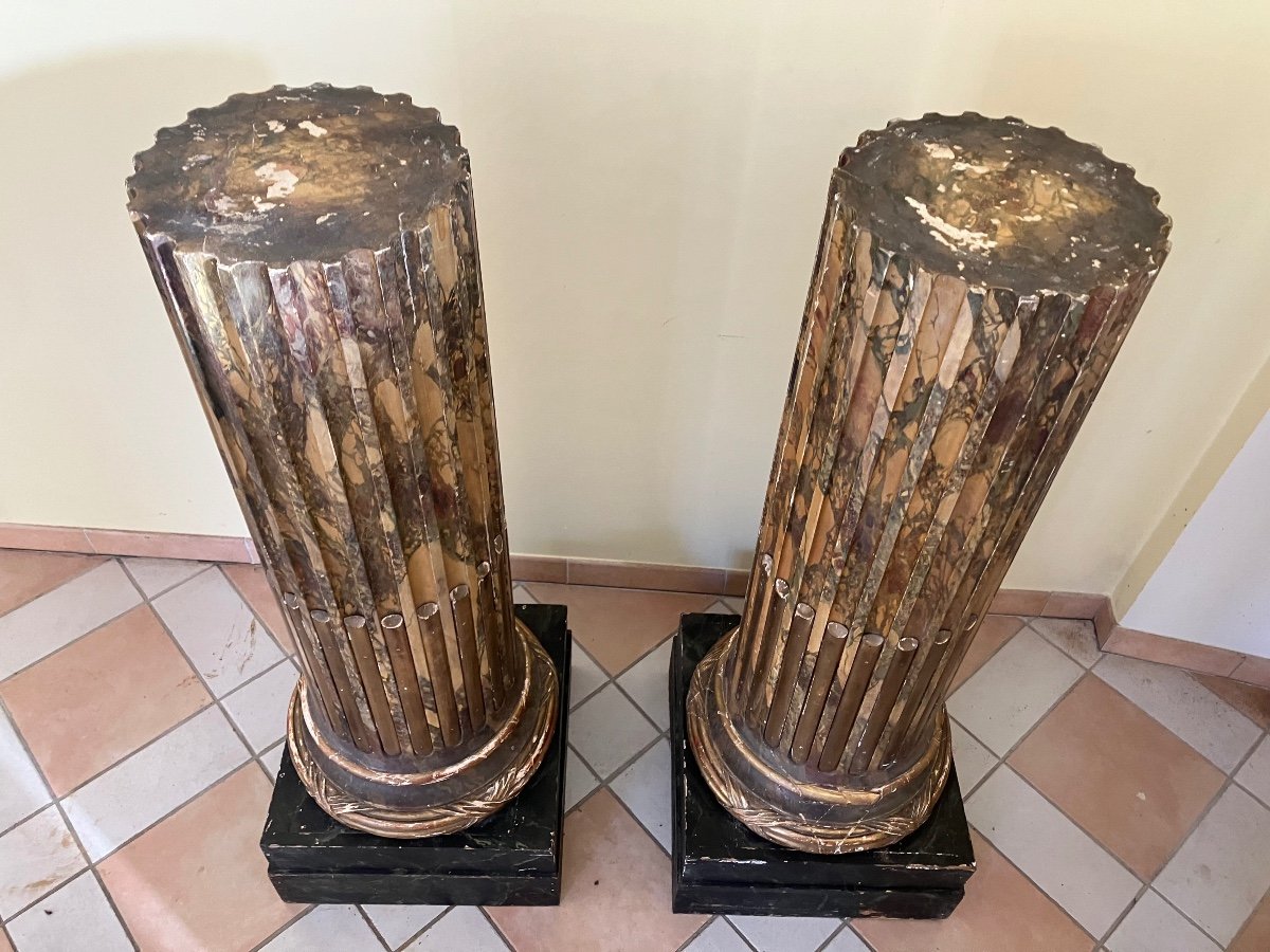 Important Pair Of Louis 16 Columns From The 18th Century In Lacquered And Gilded Wood -photo-3