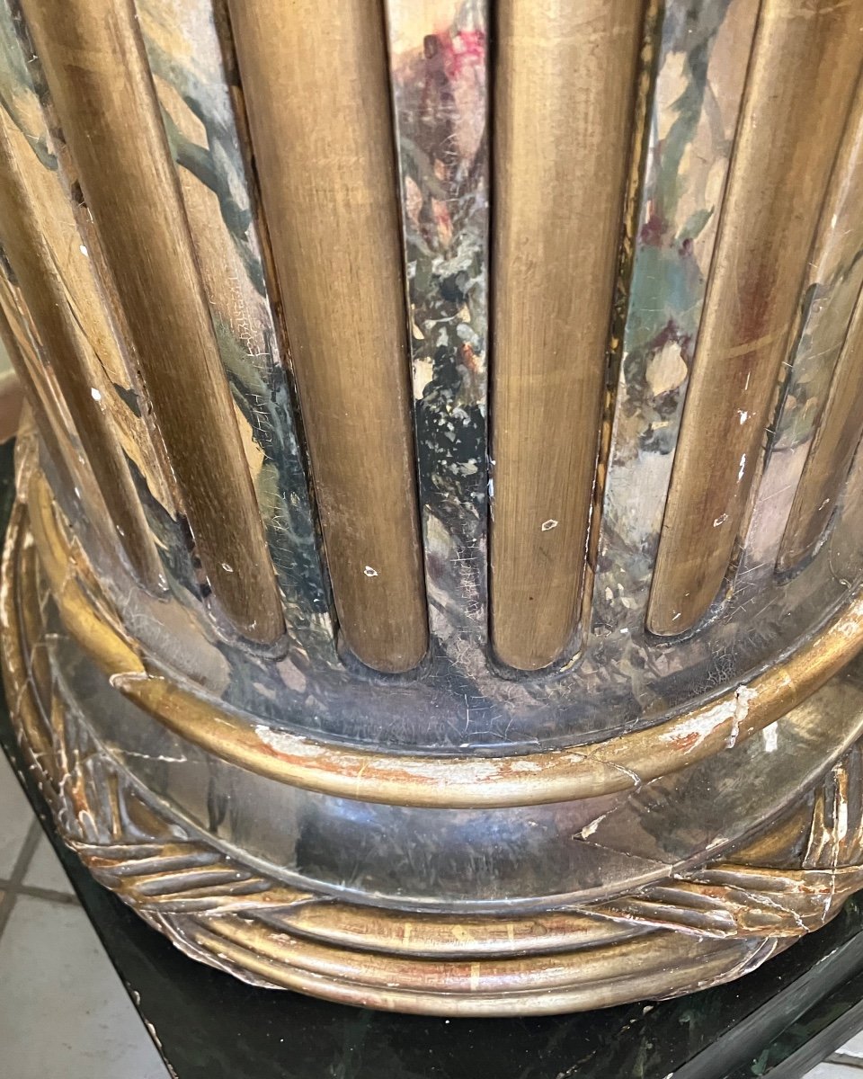 Important Pair Of Louis 16 Columns From The 18th Century In Lacquered And Gilded Wood -photo-7