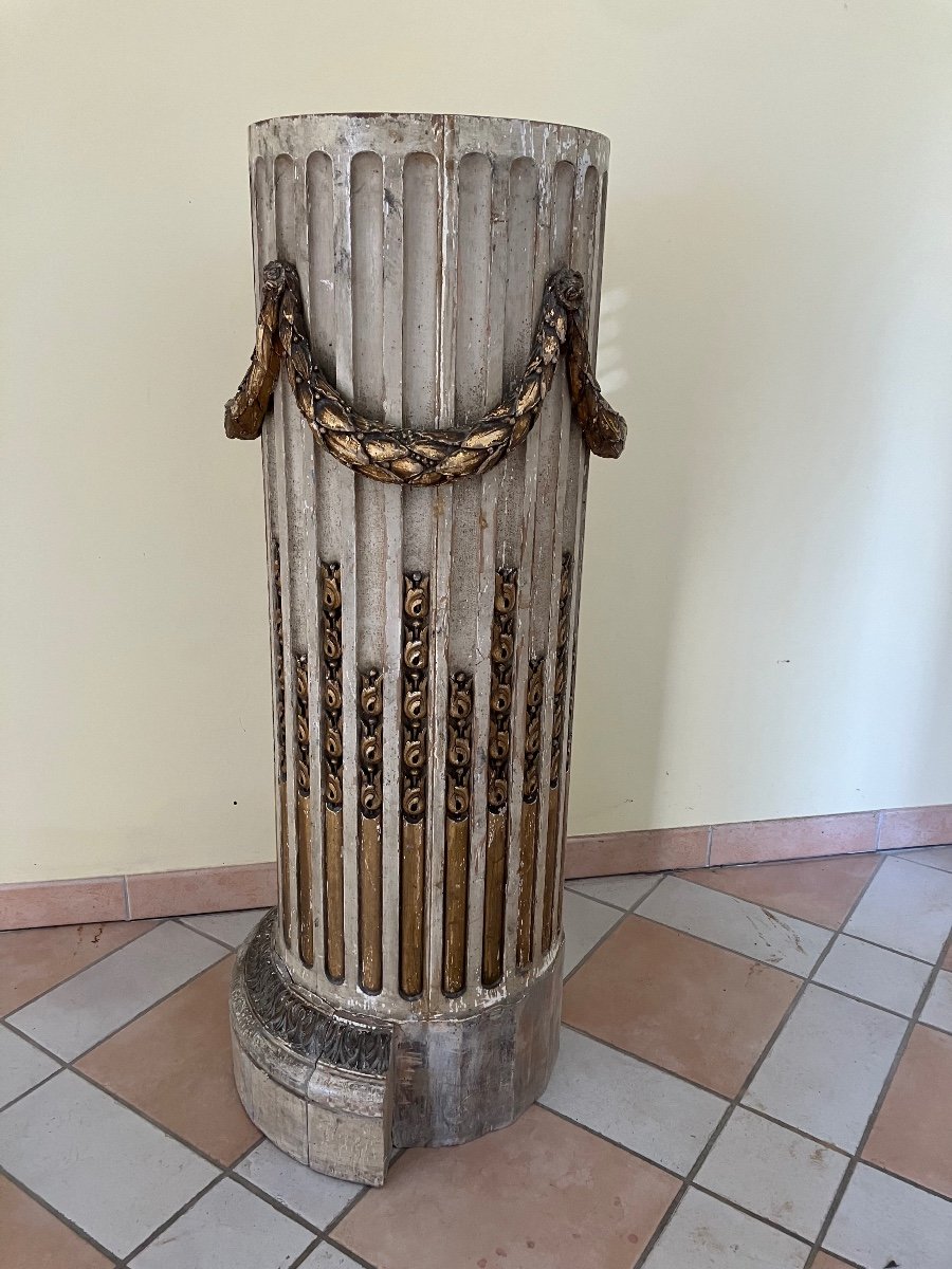 Important Column In Lacquered And Gilded Wood 18th Century Louis 16-photo-3