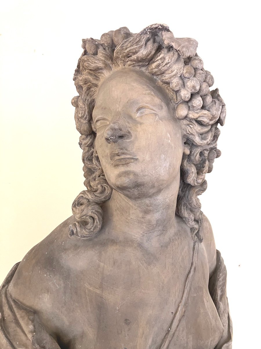 Large 19th Century Patinated Plaster Bust Of Young Woman With Naked Drape -photo-3