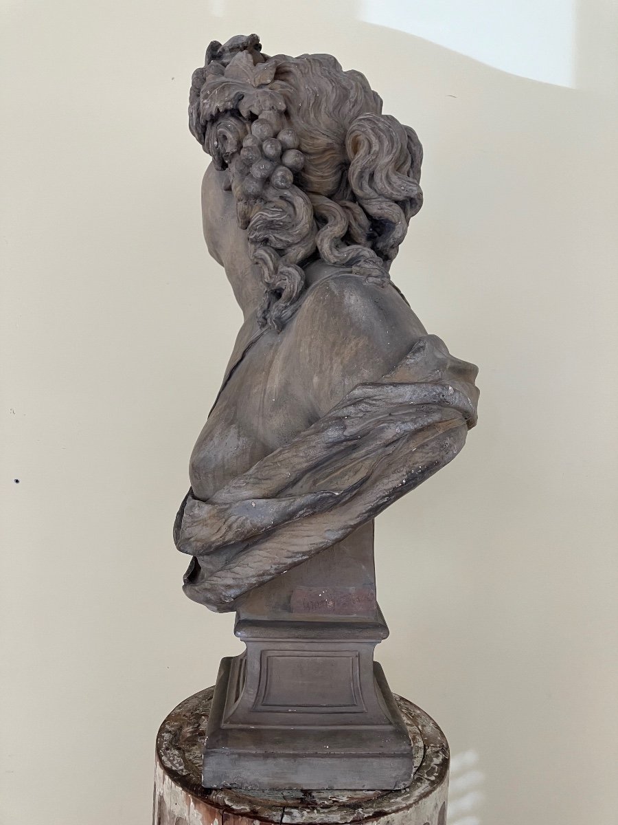 Large 19th Century Patinated Plaster Bust Of Young Woman With Naked Drape -photo-4