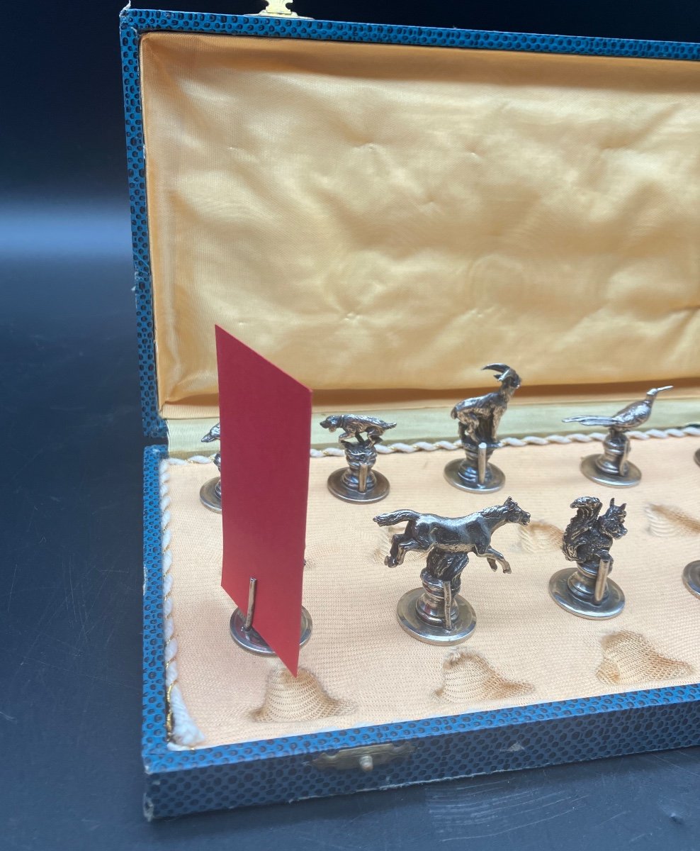 Box Of 12 Silver Metal Animal Menu Holders -photo-3