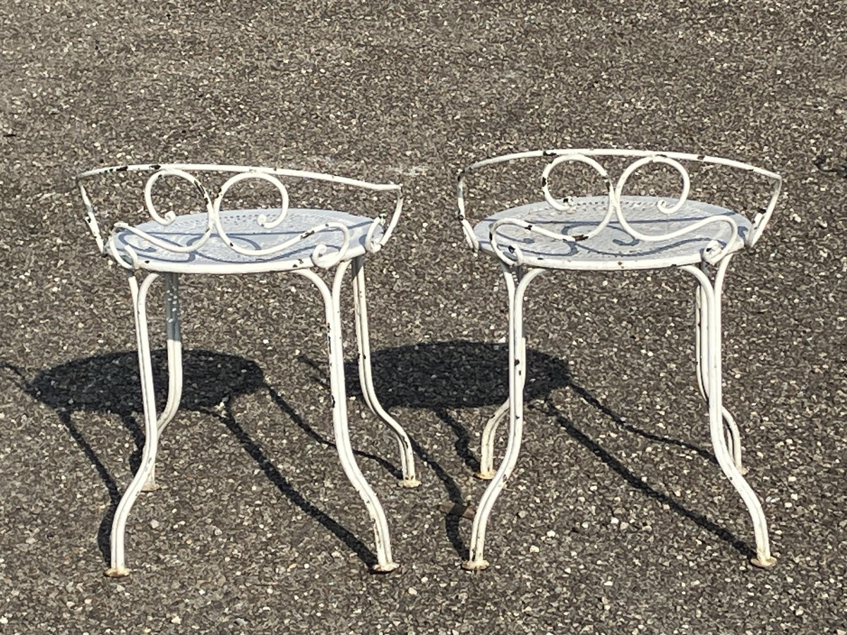 Set Of 6 Wrought Iron Garden Chairs With Low Backs Stools Armchairs -photo-4