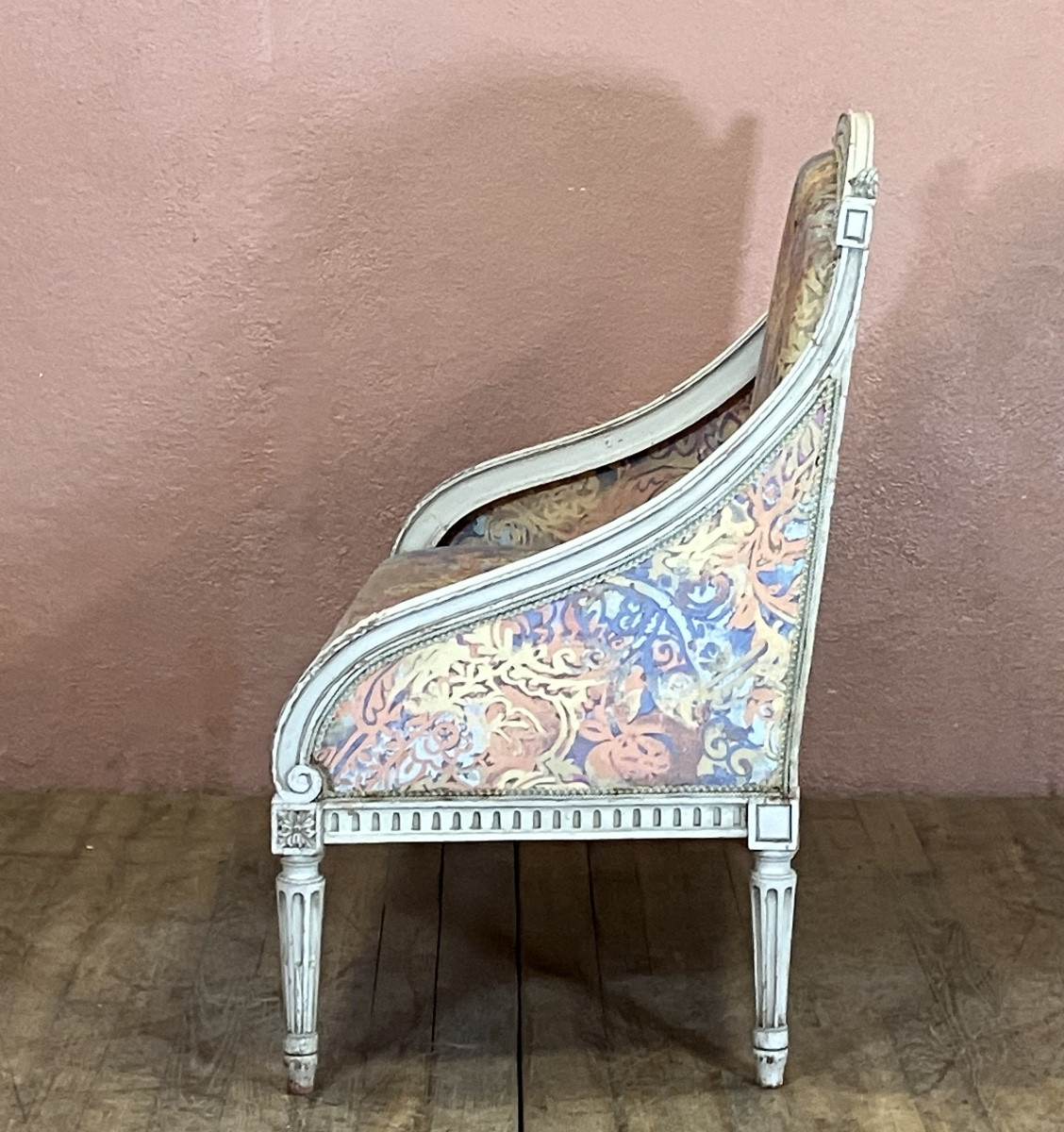 Petit Canapé Marquise Bergère Louis XVI Bois Laqué -photo-2