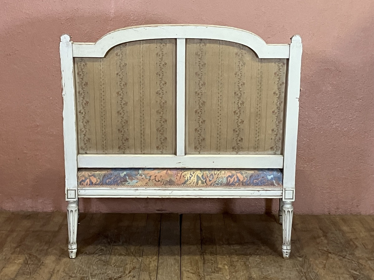 Petit Canapé Marquise Bergère Louis XVI Bois Laqué -photo-3