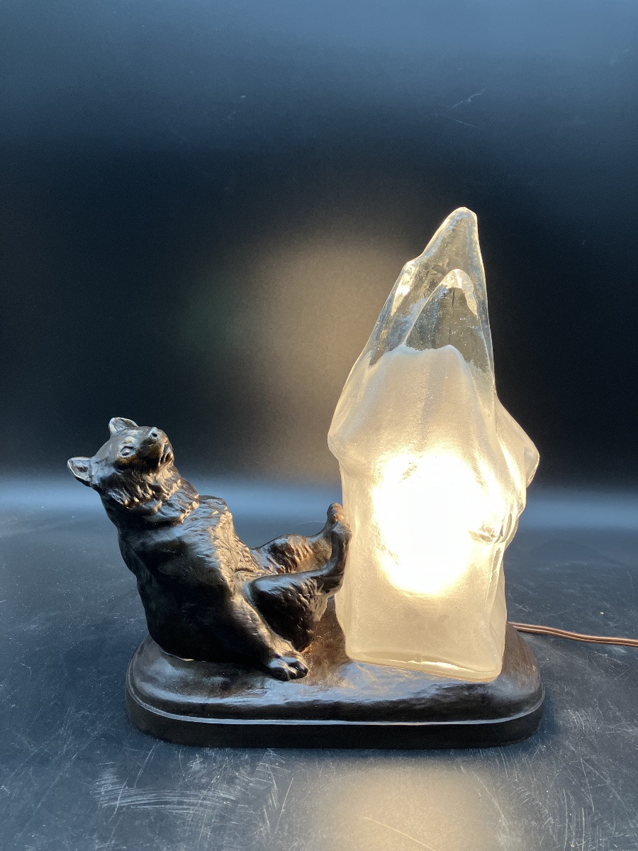 Thomas Cartier Art Deco Polar Bear Lamp In Patinated Spelter -photo-2